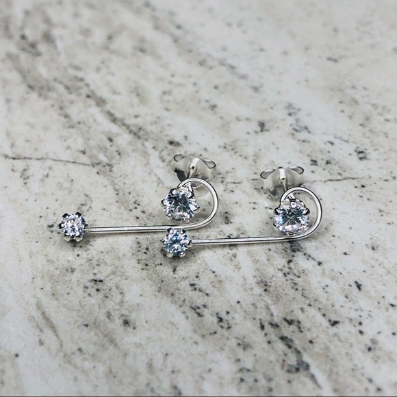 925 Sterling Silver CZ Ear Climber Earrings - Picture 3 of 16